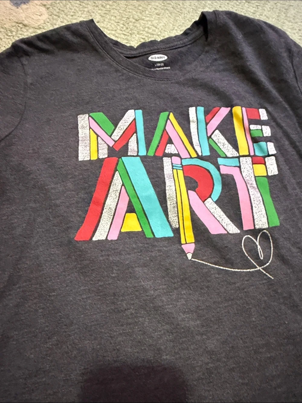 Girls’ Old Navy Charcoal 'MAKE ART' Graphic Tee with Rainbow Letters